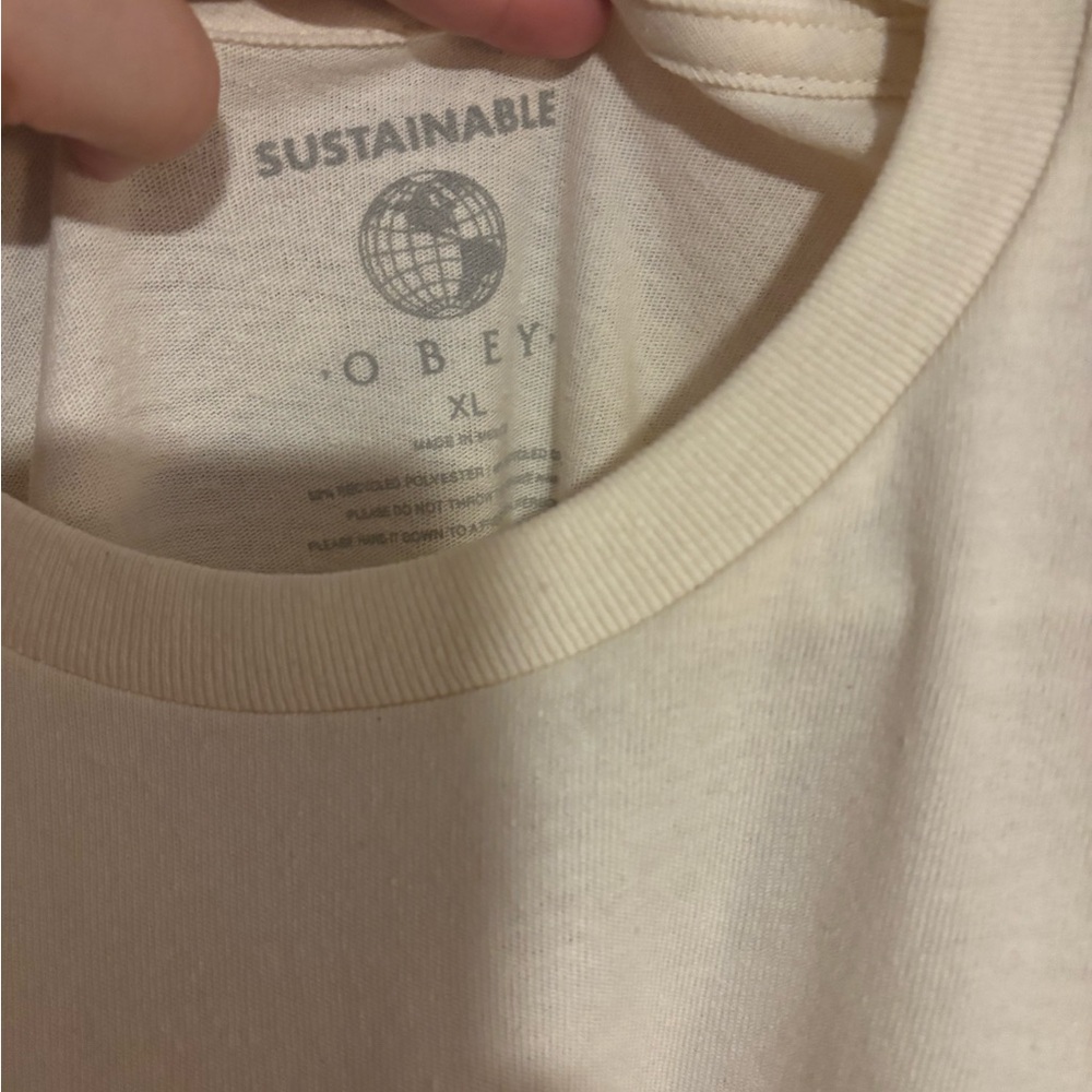 Obey Cream Tee with Red Floral Design - Picture 5 of 6